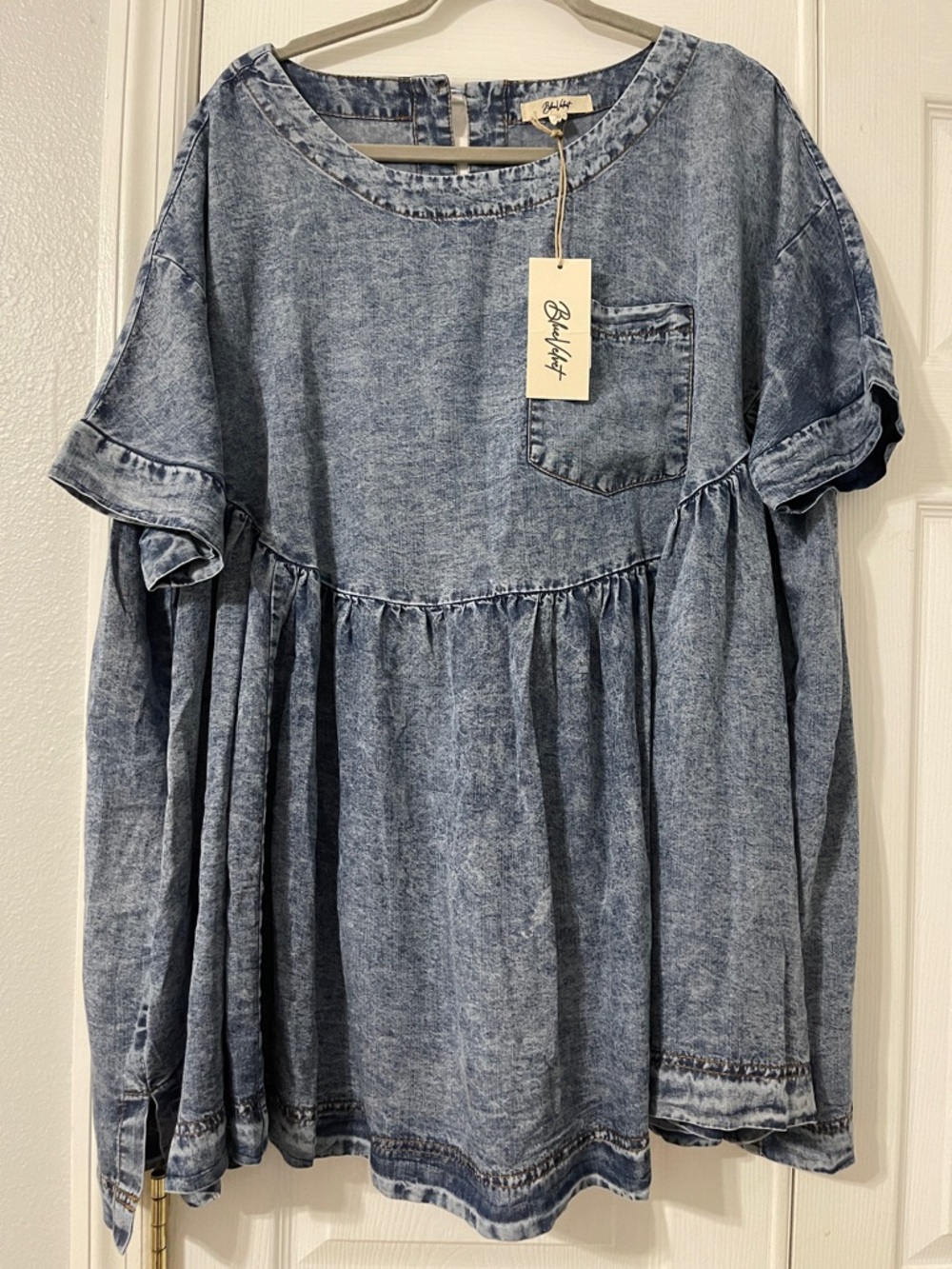 Blu Pepper Washed Denim Tunic Top - Blue